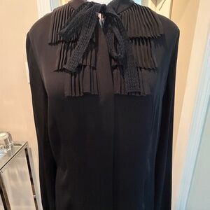 Elie‎ Tahari Black Women's Black Blouse Size Small Ruffles Long Sleeve